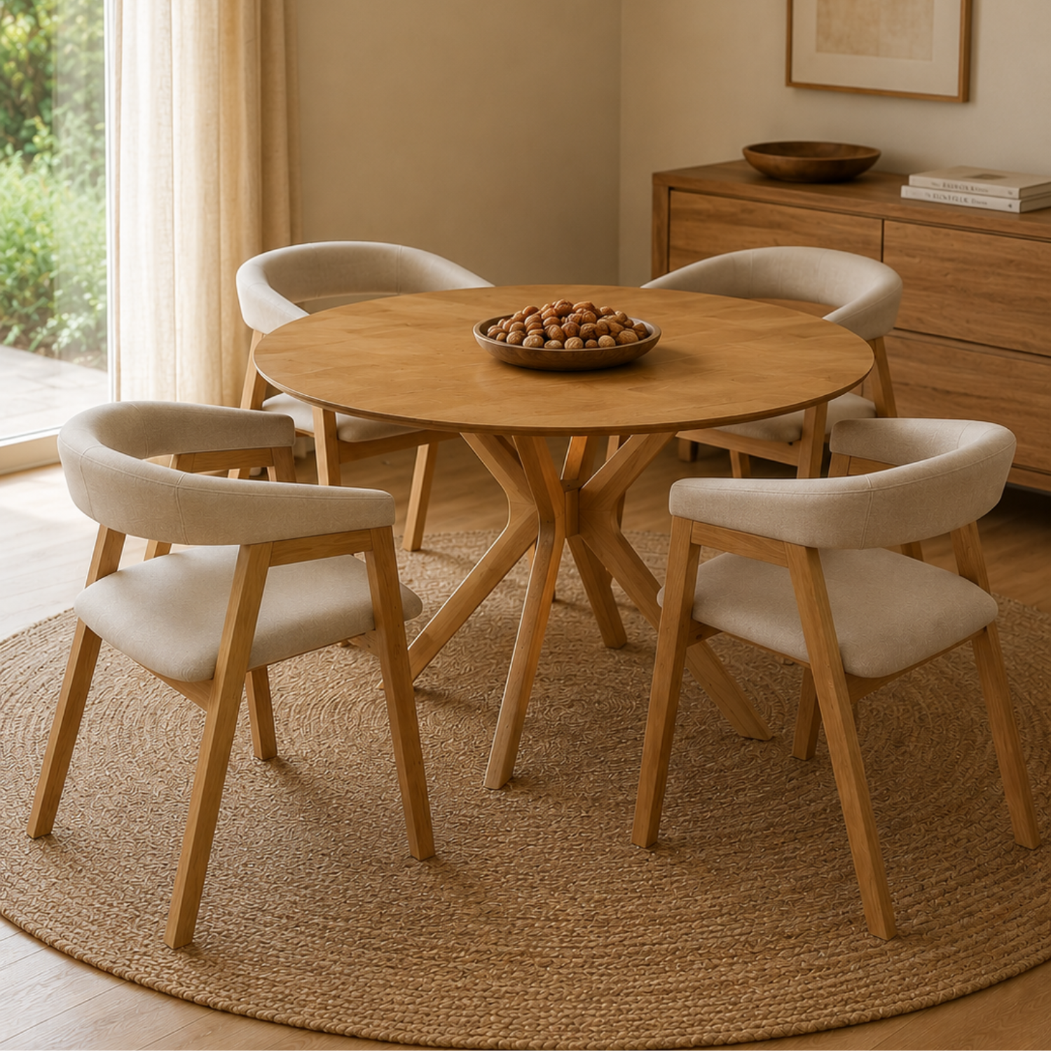 Comedor 4 Puestos Toronto Lino Mocca, Natural