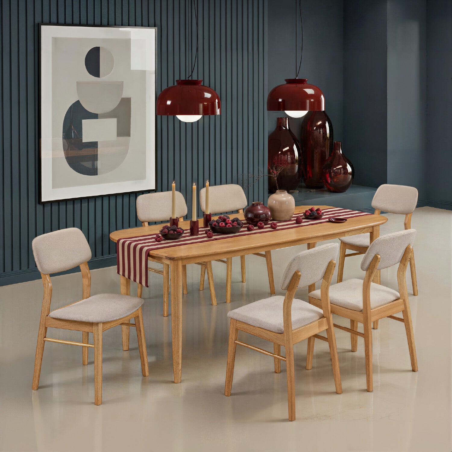 Comedor 6 Puestos Gales Lino Beige, Natural Extensible