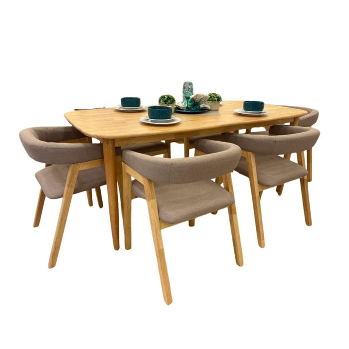 Comedor 6 Puestos Toronto Lino Mocca, Natural