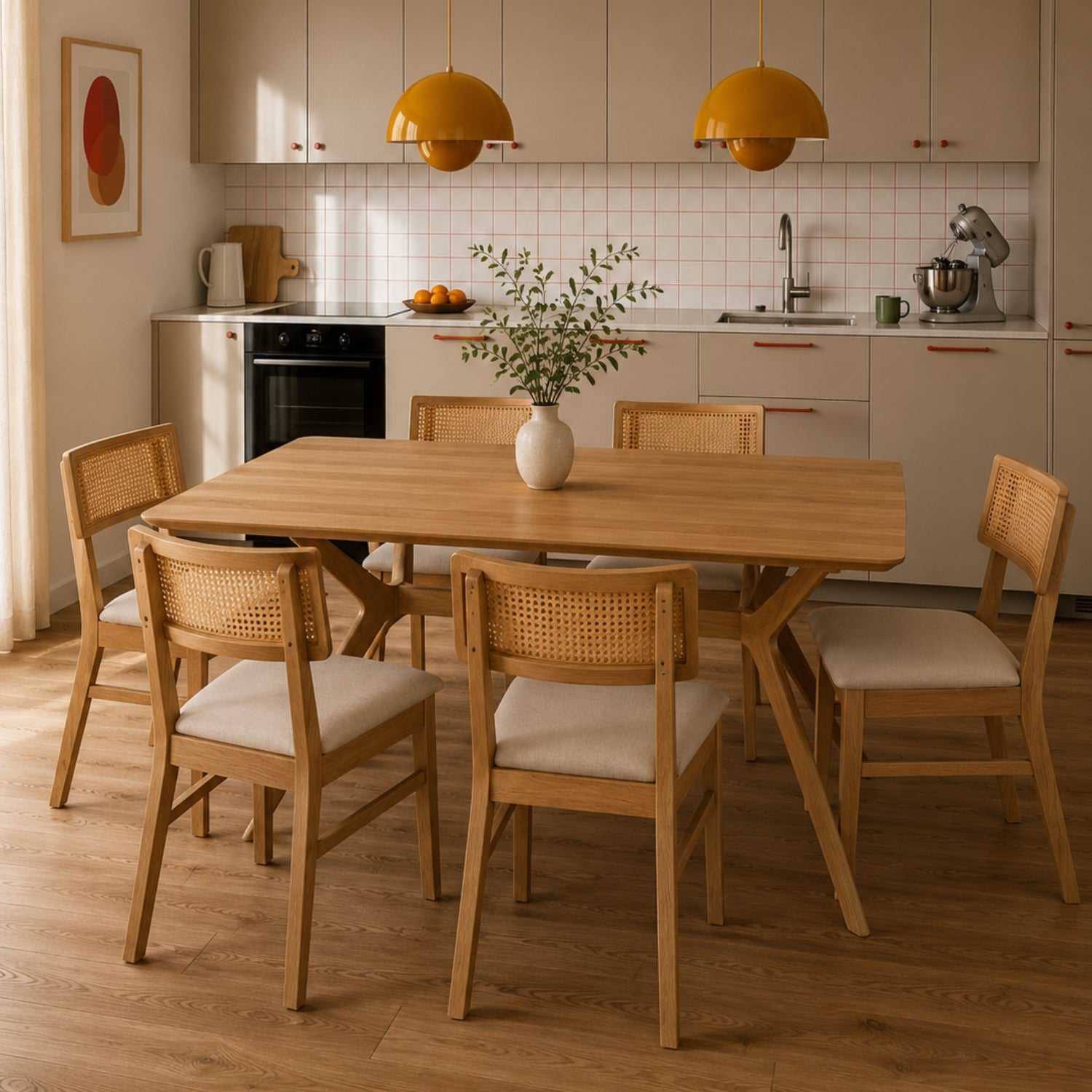 Comedor 6 Puestos Domus Lino Beige, Natural