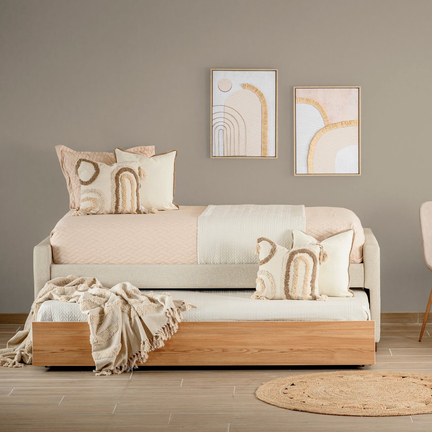 Dúplex Malta Full con Auxiliar Twin, Beige/Natural
