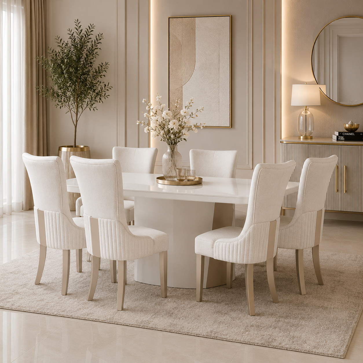 Comedor 6 Puestos Roma Eurolino Blanco Puro, Champaña