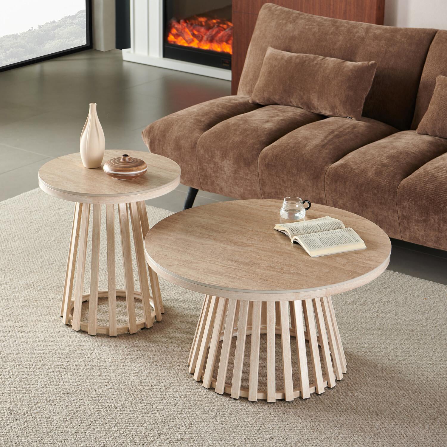Mesa De Centro Donato Beige, Marmolado