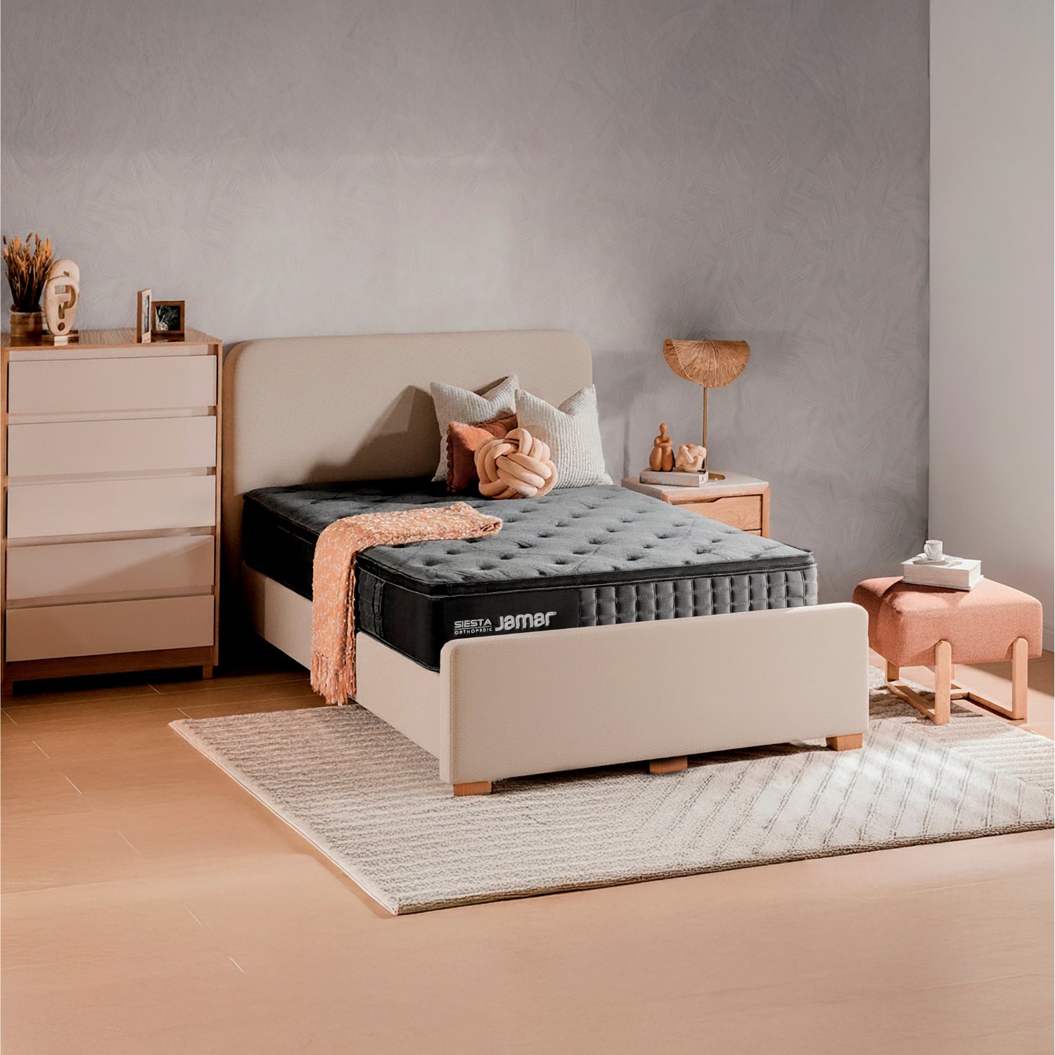 Cama King Ren Lino Taupe Desarmable