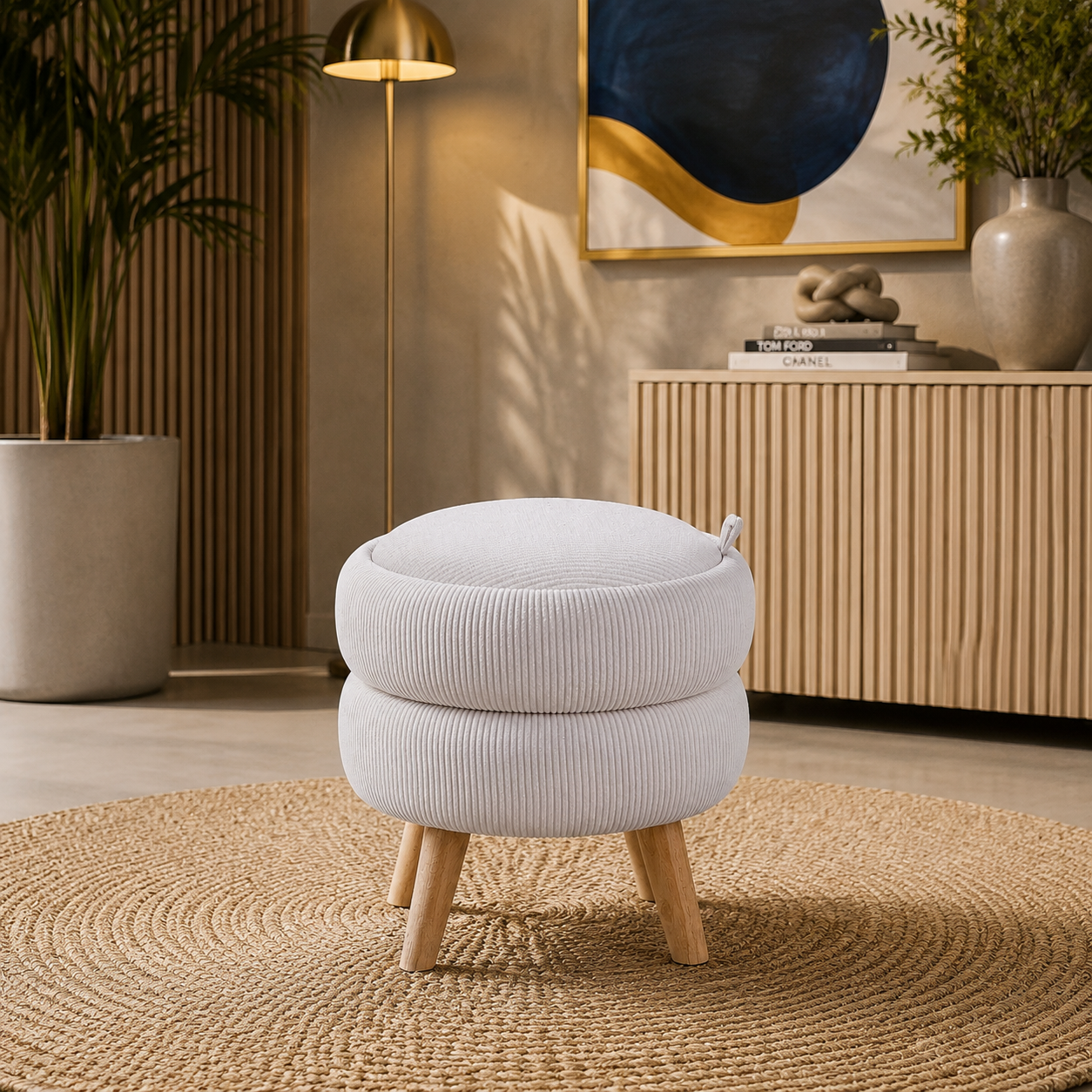 Puff Jey Velvet Beige, Natural