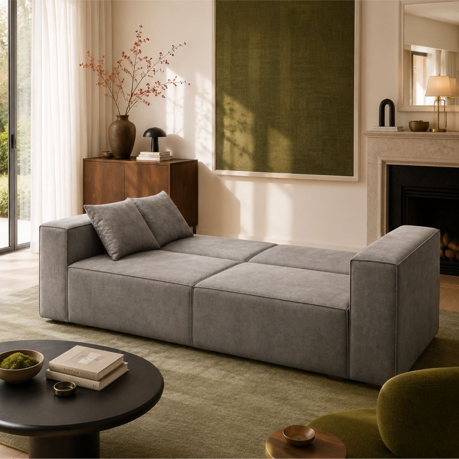 Sofá Cama Cox Microfibra Kaazan Plomo, Natural