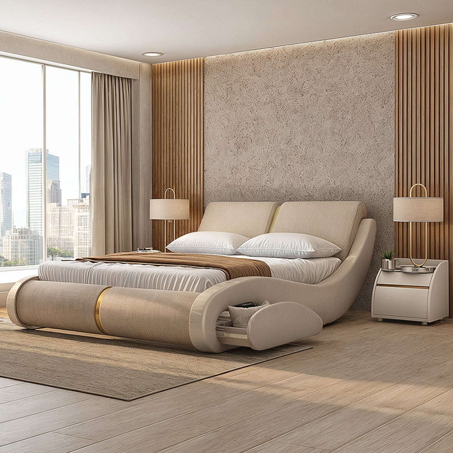 Cama Queen Nebraska Eurolino Perla, Off White