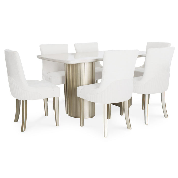 Comedor 6 Puestos Firence Lino Touch Almendra, Champaña