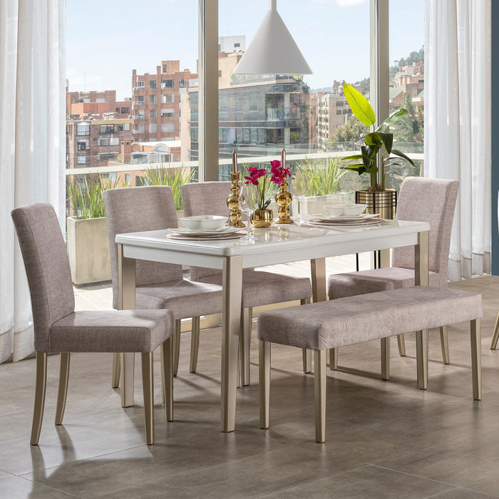 Comedor 6 Puestos Line Velvet Azafran Crudo, Champaña Premium
