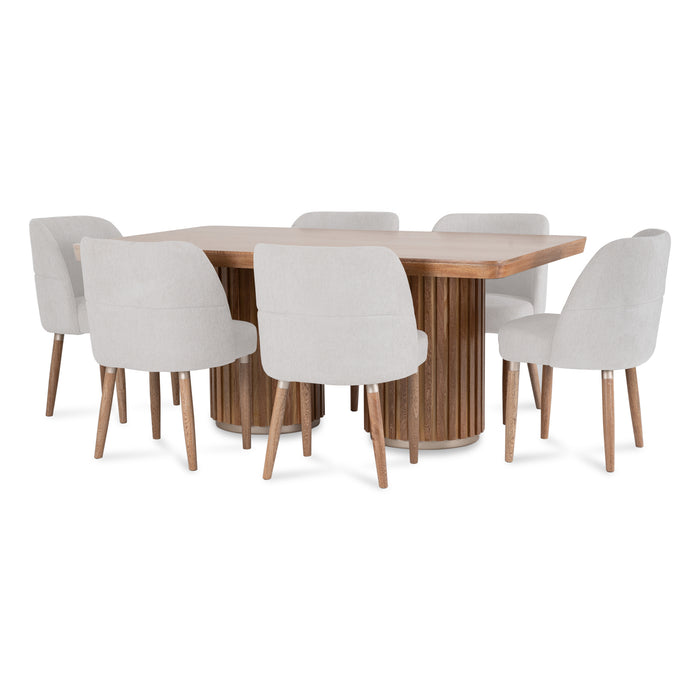 Comedor 6 Puestos Nicole Velvet Impetu Plata, Natural Oscuro