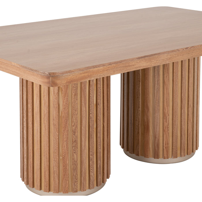 Comedor 6 Puestos Nicole Velvet Impetu Plata, Natural Oscuro
