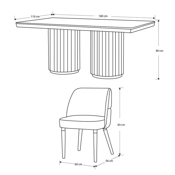 Comedor 6 Puestos Nicole Velvet Impetu Plata, Natural Oscuro