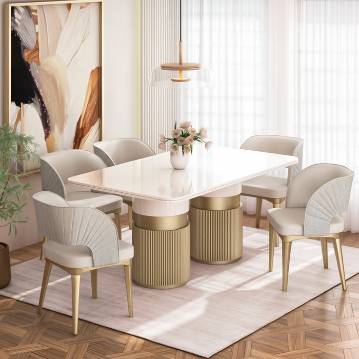 Comedor 6 Puestos Lexus Velvet Siena Marfil, Champaña