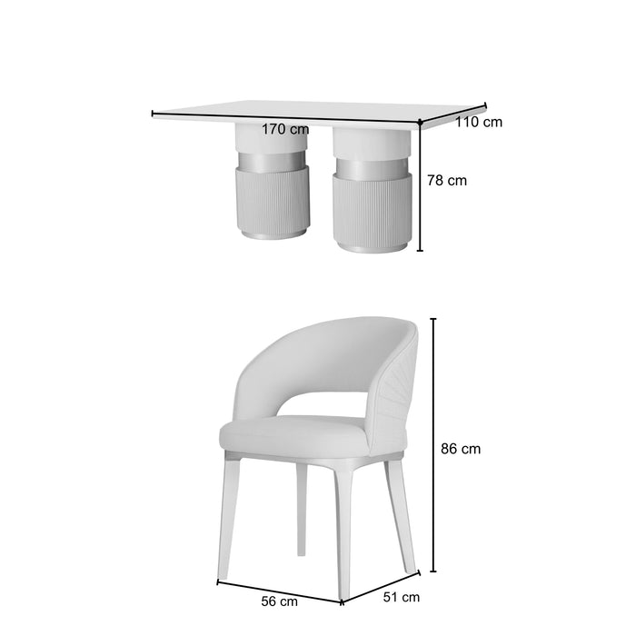 Comedor 6 Puestos Lexus Velvet Siena Marfil, Champaña