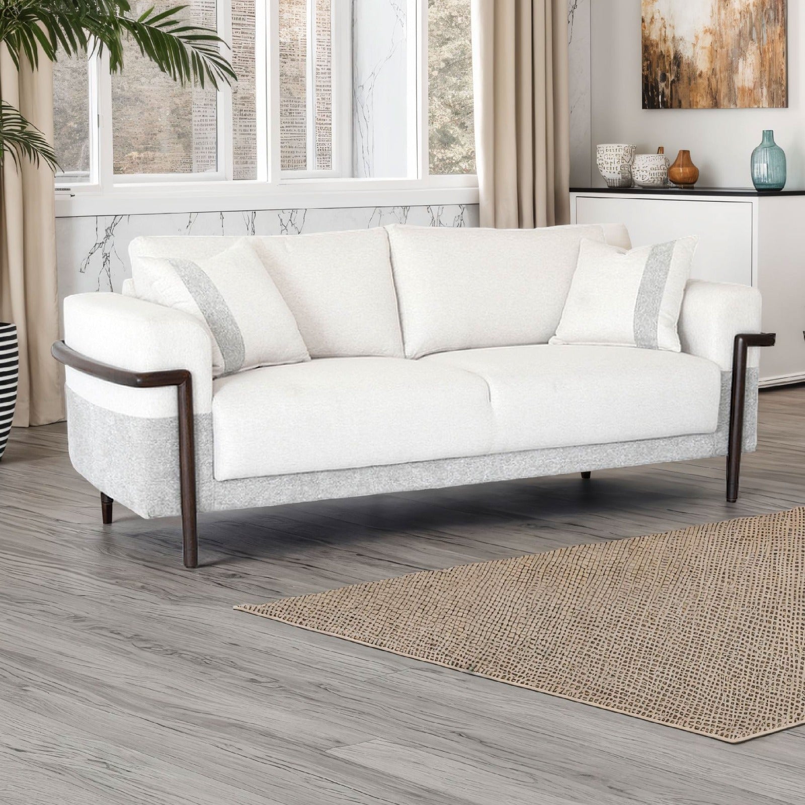 Sofá 3 Puestos Ginebra Lino York Home, Beige, Gris, Natural Oscuro