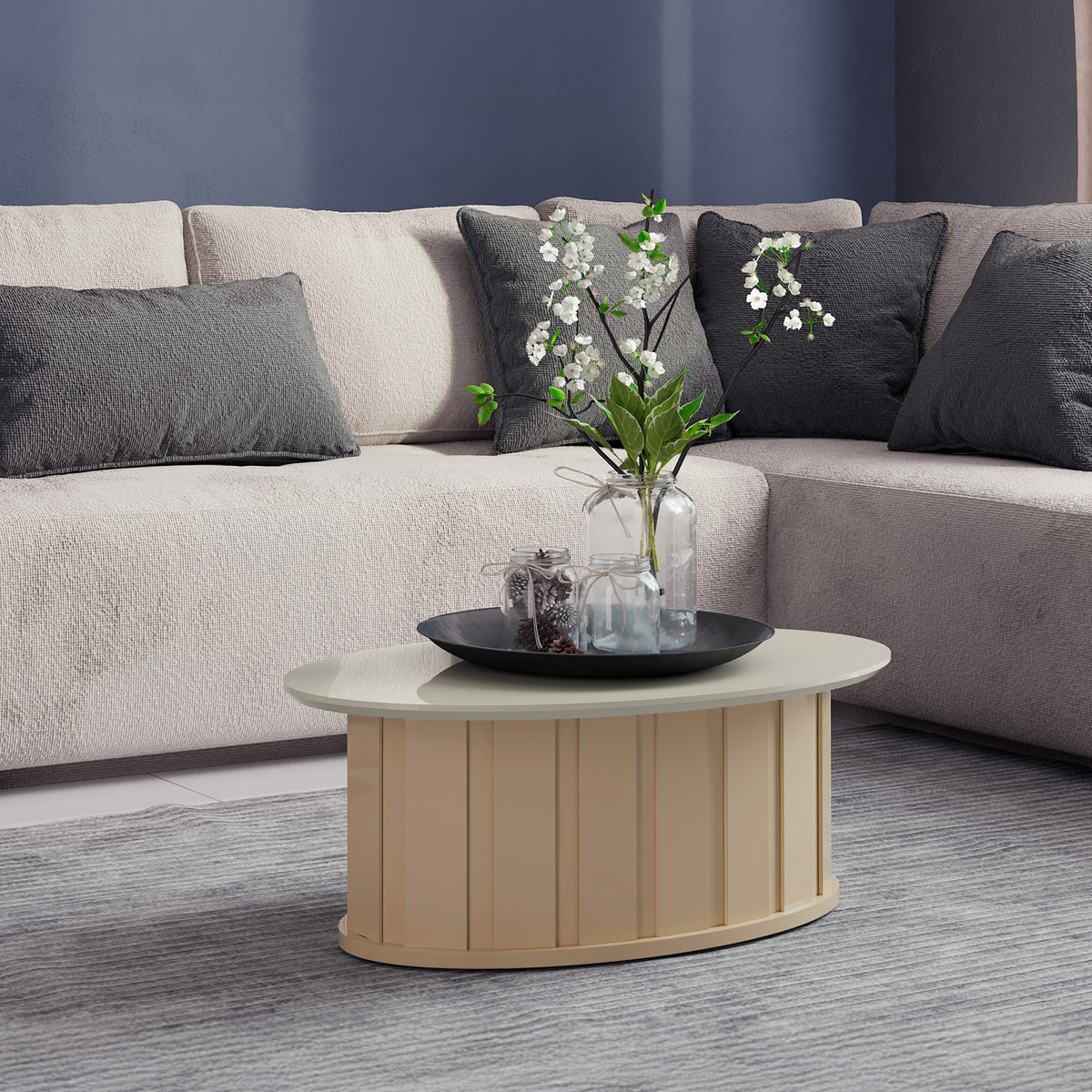 Mesa de Centro Amy 30X80X50 Off White, Champaña