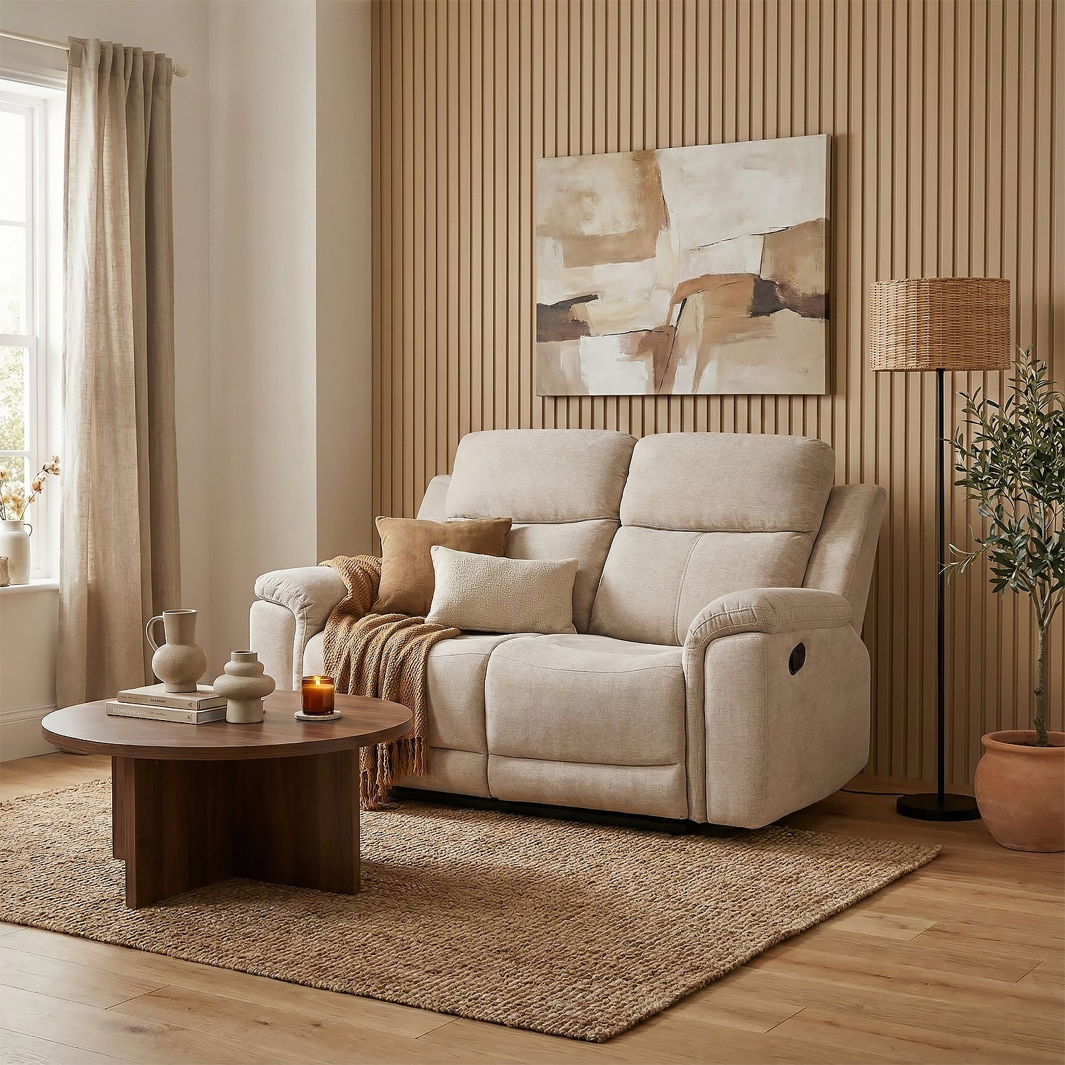 Sofá Reclinable 2 Puestos Chick Lino Beige