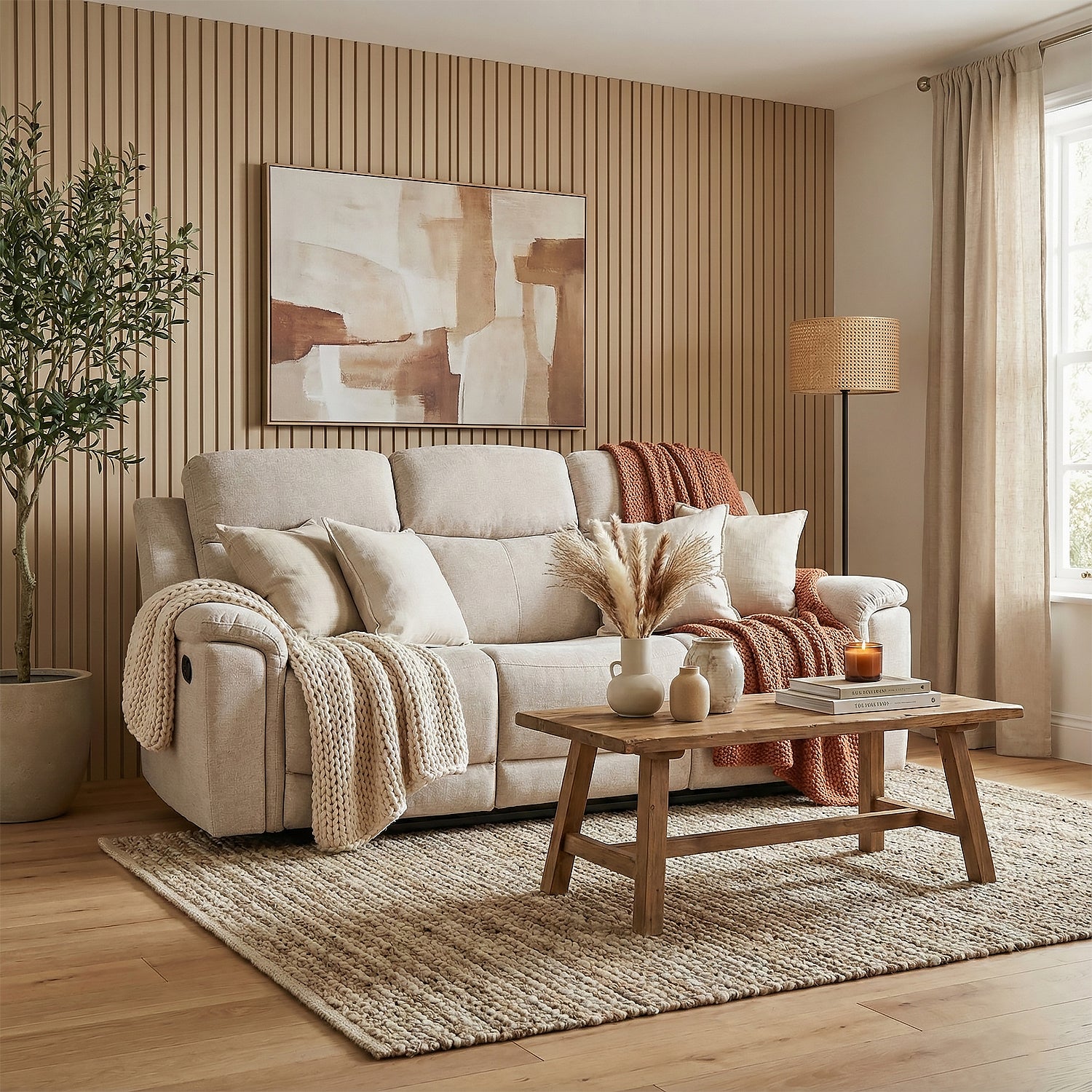 Sofá Reclinable 3 Puestos Chick Lino Beige