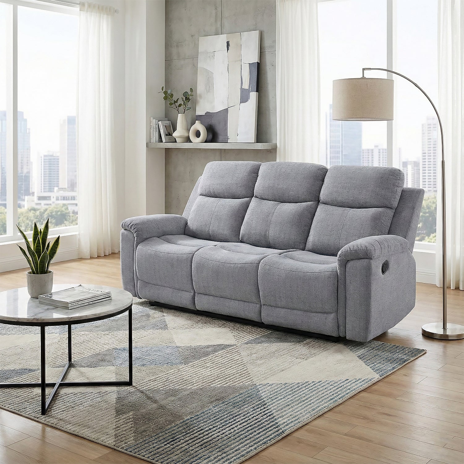 Sofá Reclinable 3 Puestos Chick Lino Gris