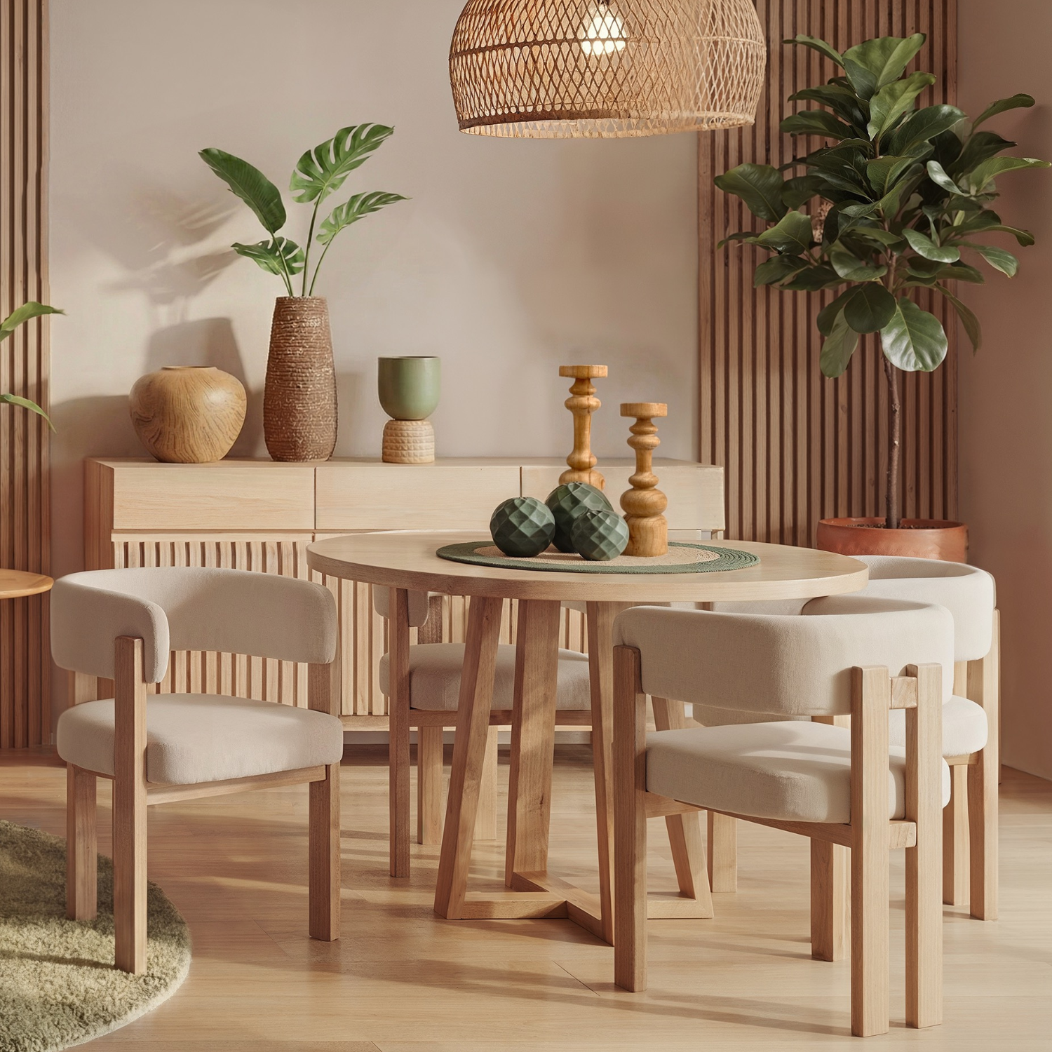 Comedor 4 Puestos Sabina Lino York Home Beige, Natural