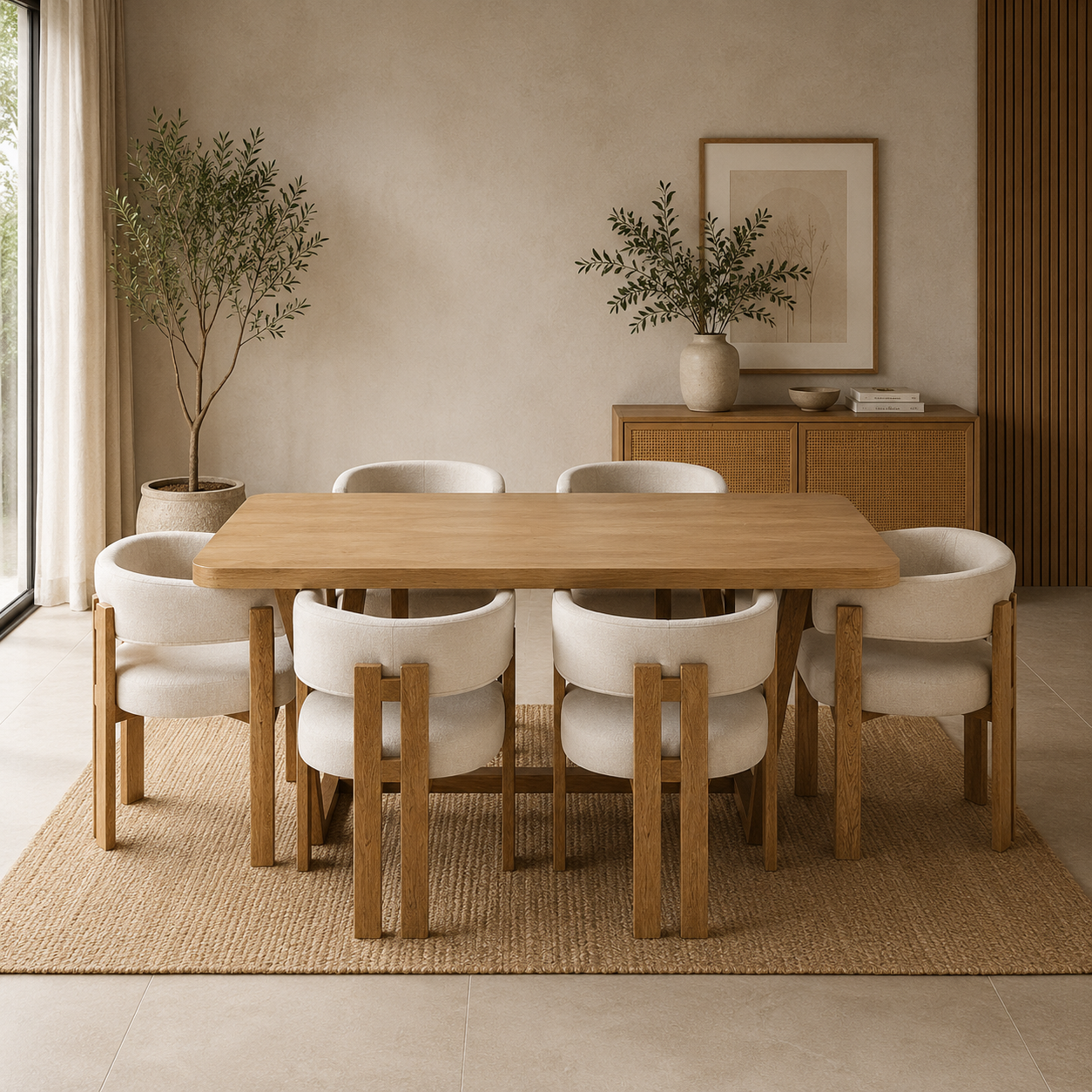 Comedor 6 Puestos Sabina Lino York Home Beige, Natural