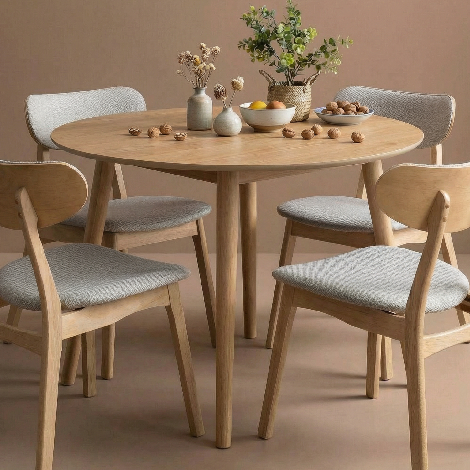 Comedor 4 Puestos Zoe Lino Beige, Natural