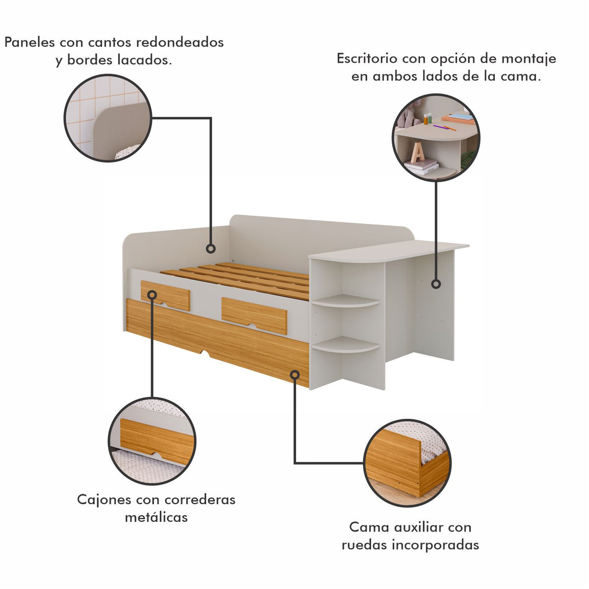 Cama Auxiliar Dúplex Helen Off White, Natural