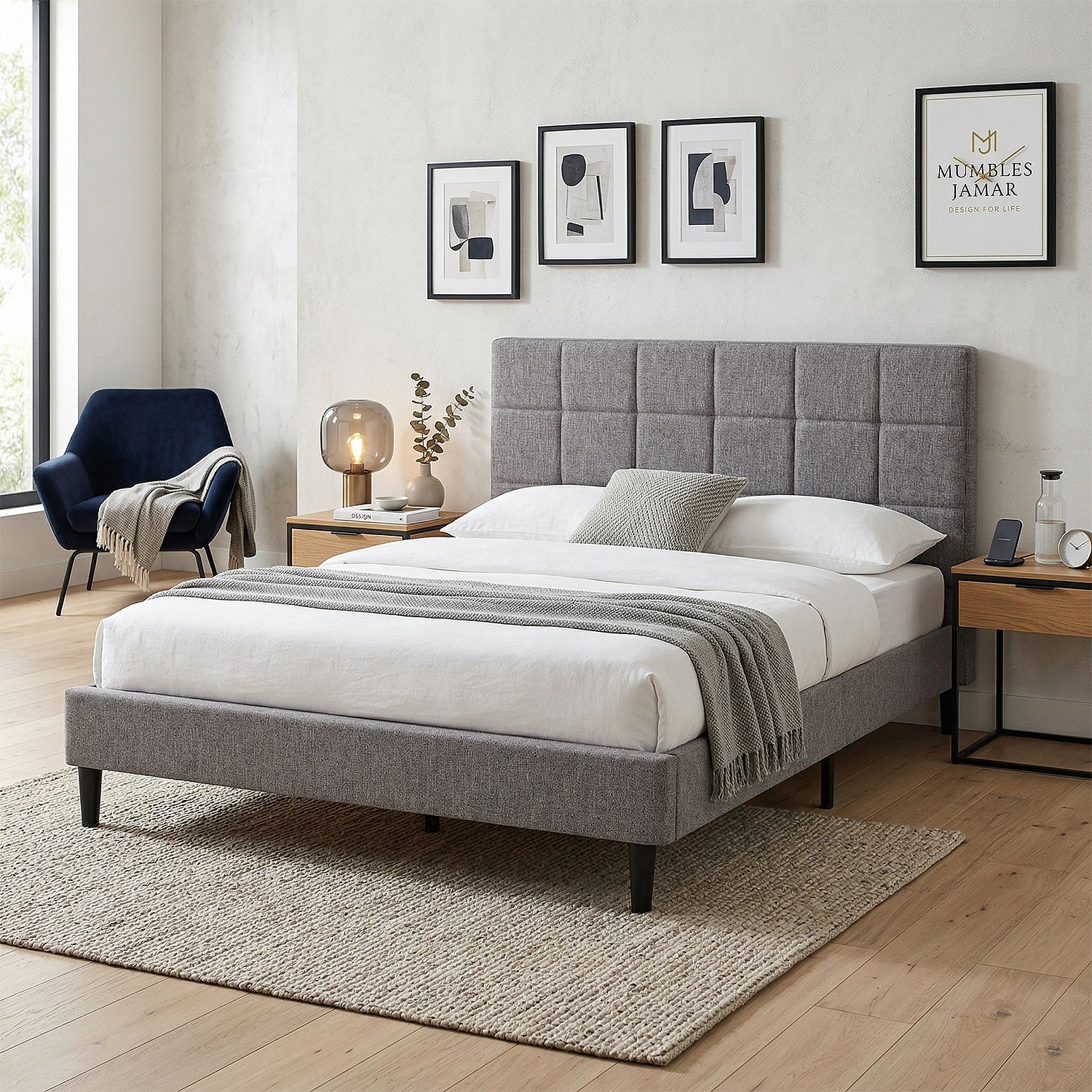Cama Queen Nala Microfibra Gris
