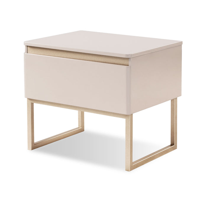 Mesa de Noche Harrison Greige, Champaña 1 Gaveta Base Metálica