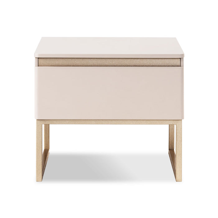 Mesa de Noche Harrison Greige, Champaña 1 Gaveta Base Metálica