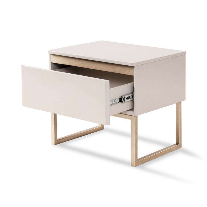 Mesa de Noche Harrison Greige, Champaña 1 Gaveta Base Metálica
