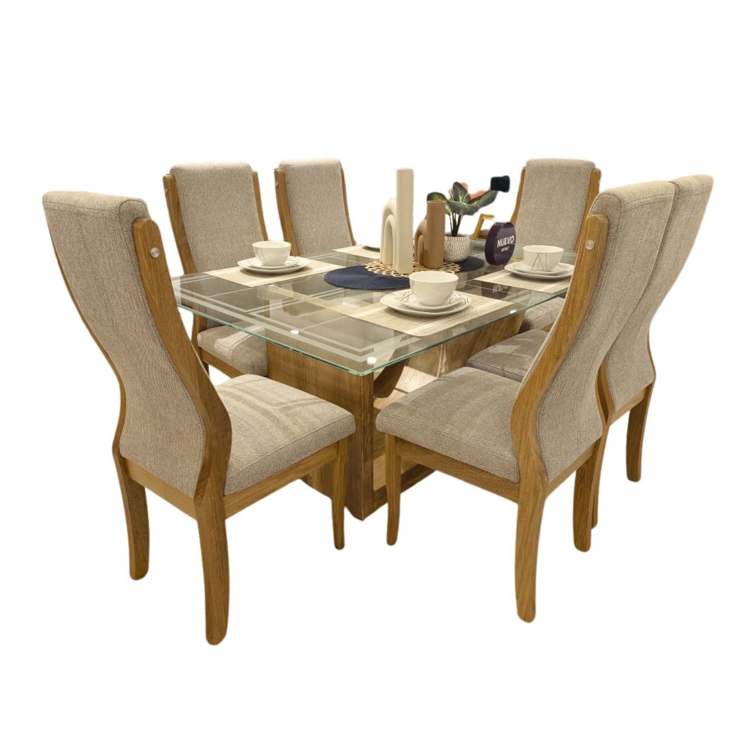 Comedor 6 Puestos Sebastian Gris, Natural