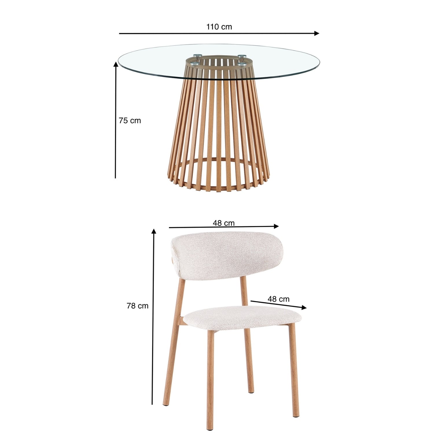 Comedor 4 Puestos Donato Beige, Natural Glass