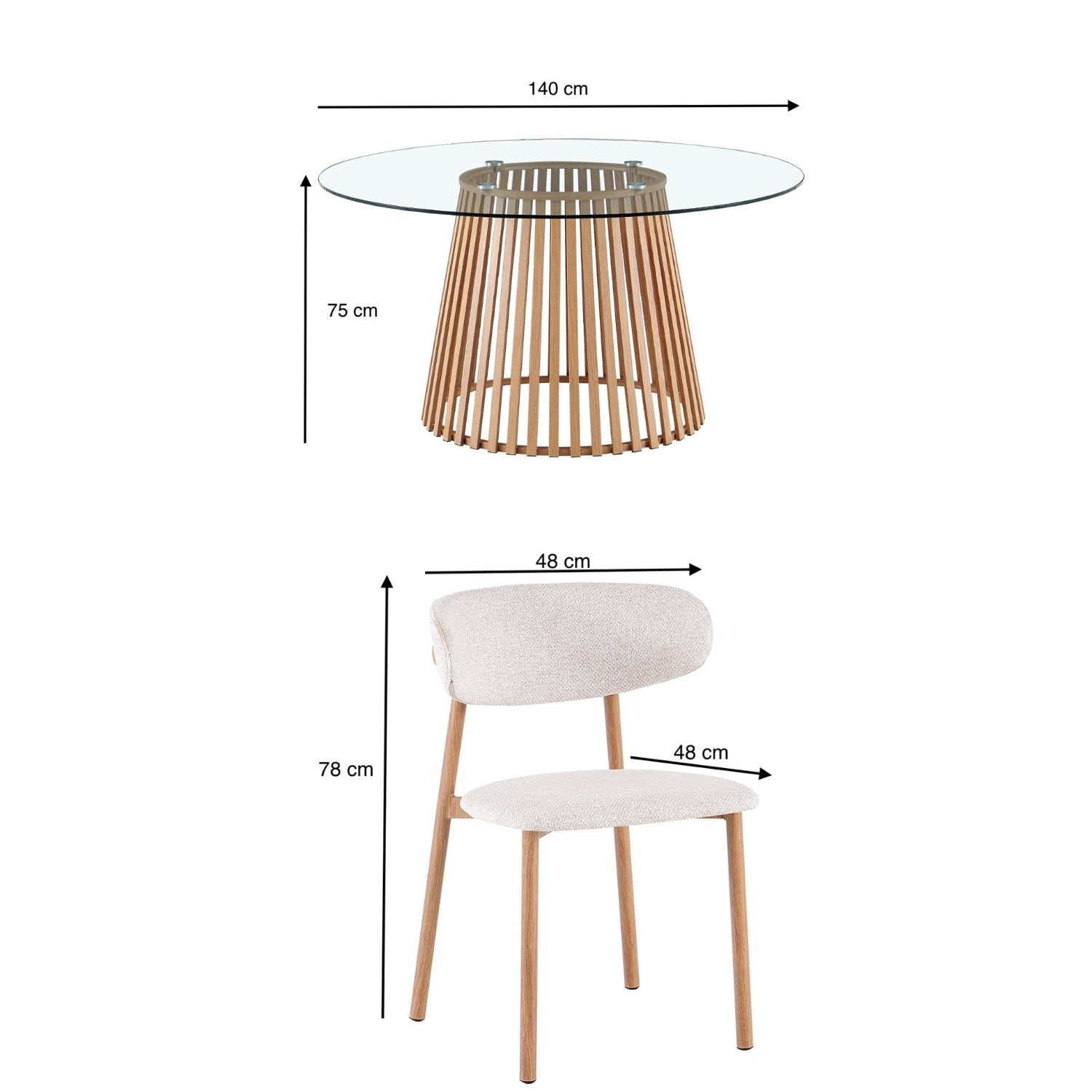 Comedor 6 Puestos Donato Beige, Natural Glass