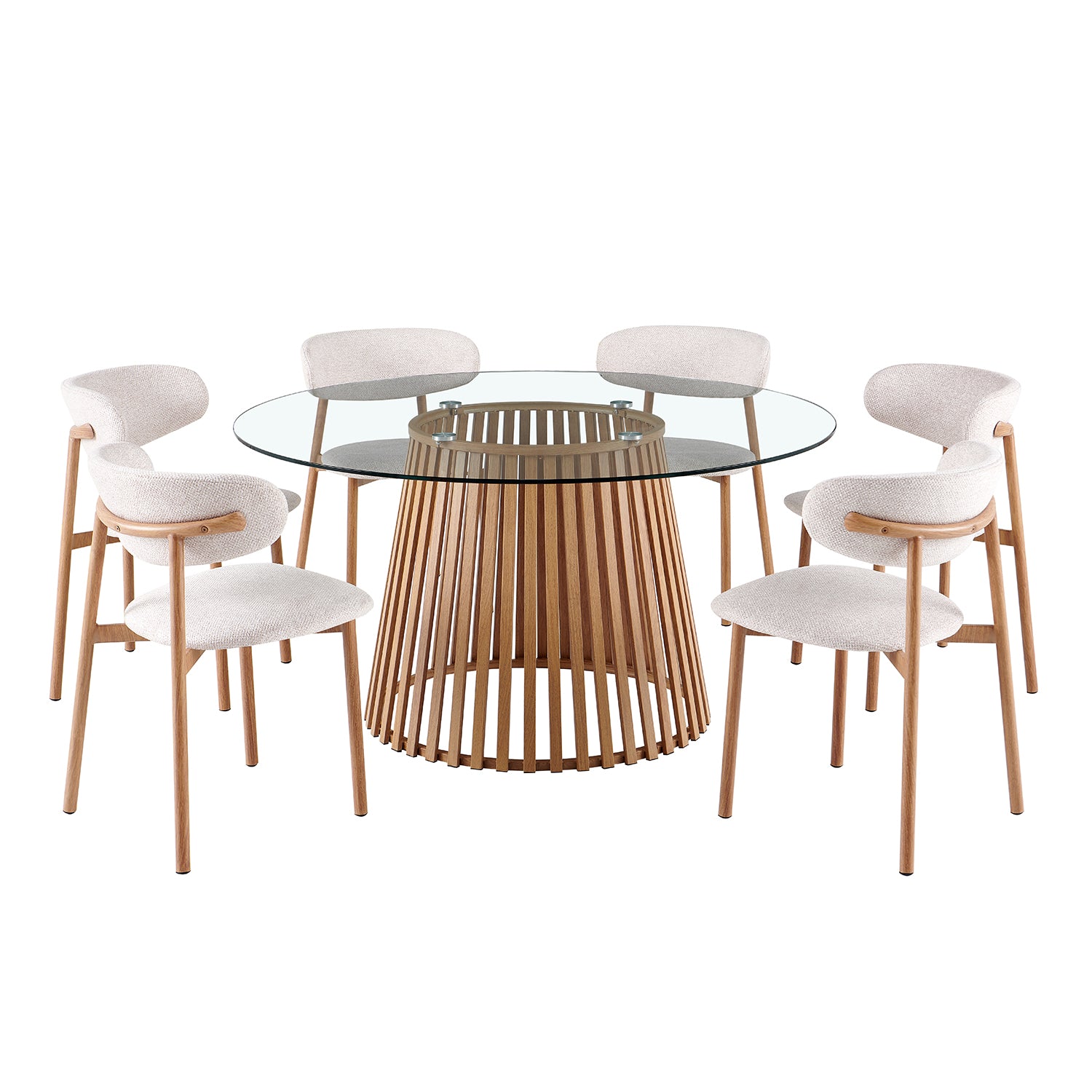 Comedor 6 Puestos Donato Beige, Natural Glass