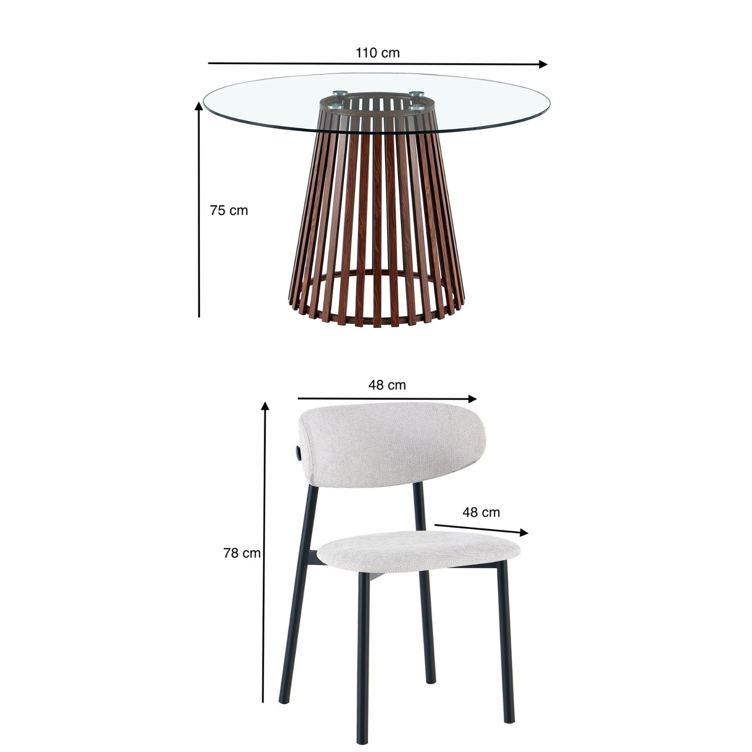 Comedor 4 Puestos Donato Beige, Natural Oscuro Glass