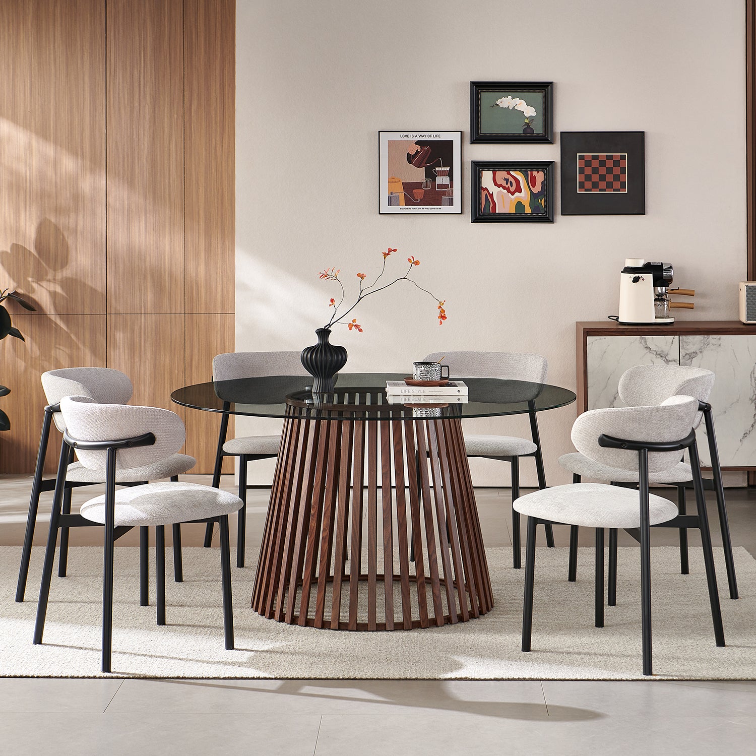 Comedor 6 Puestos Donato Beige, Natural Oscuro Glass