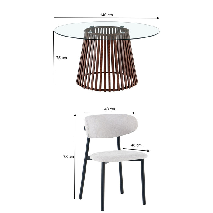 Comedor 6 Puestos Donato Beige, Natural Oscuro Glass