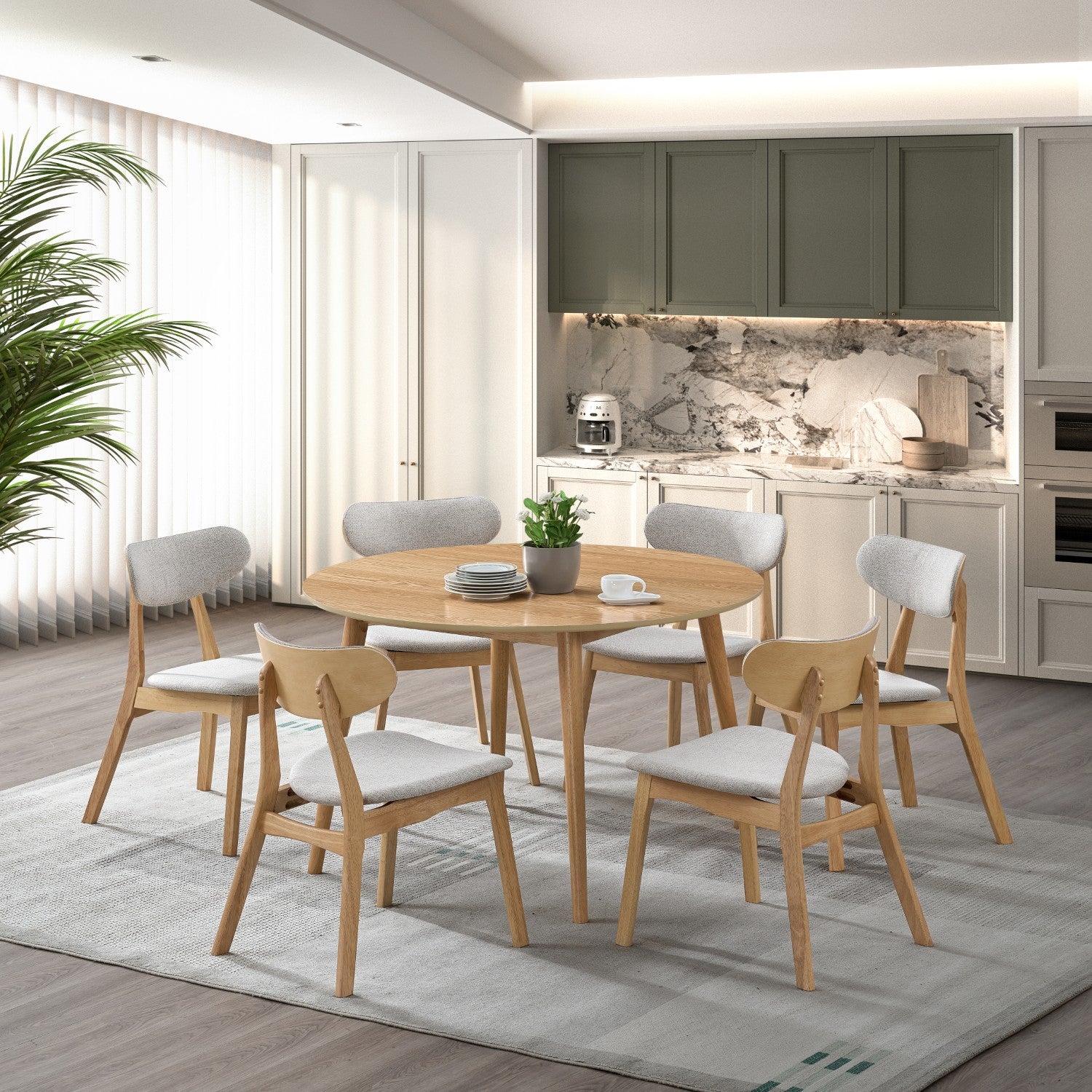 Comedor 6 Puestos Zoe Lino Beige, Natural