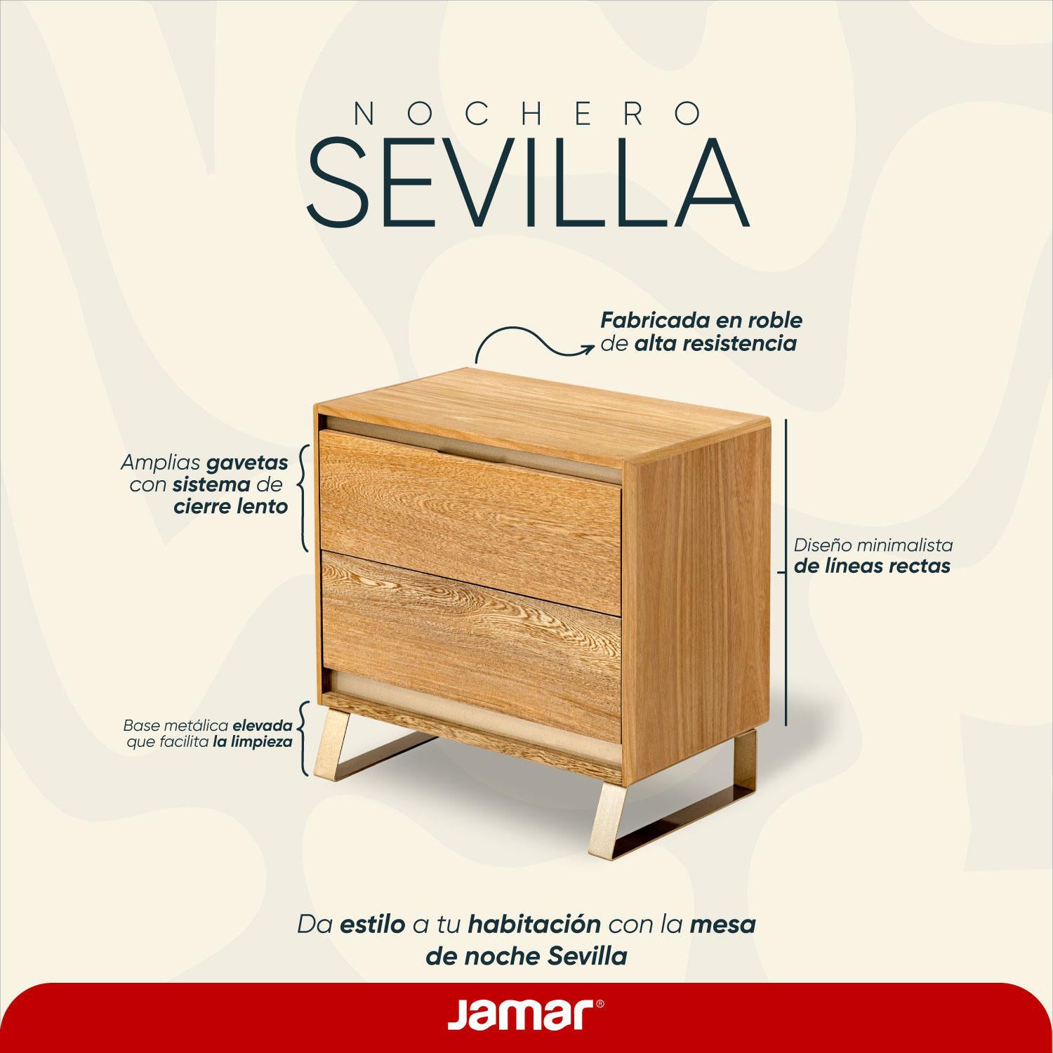 Mesa de Noche Sevilla Natural, Champaña 2 Gavetas