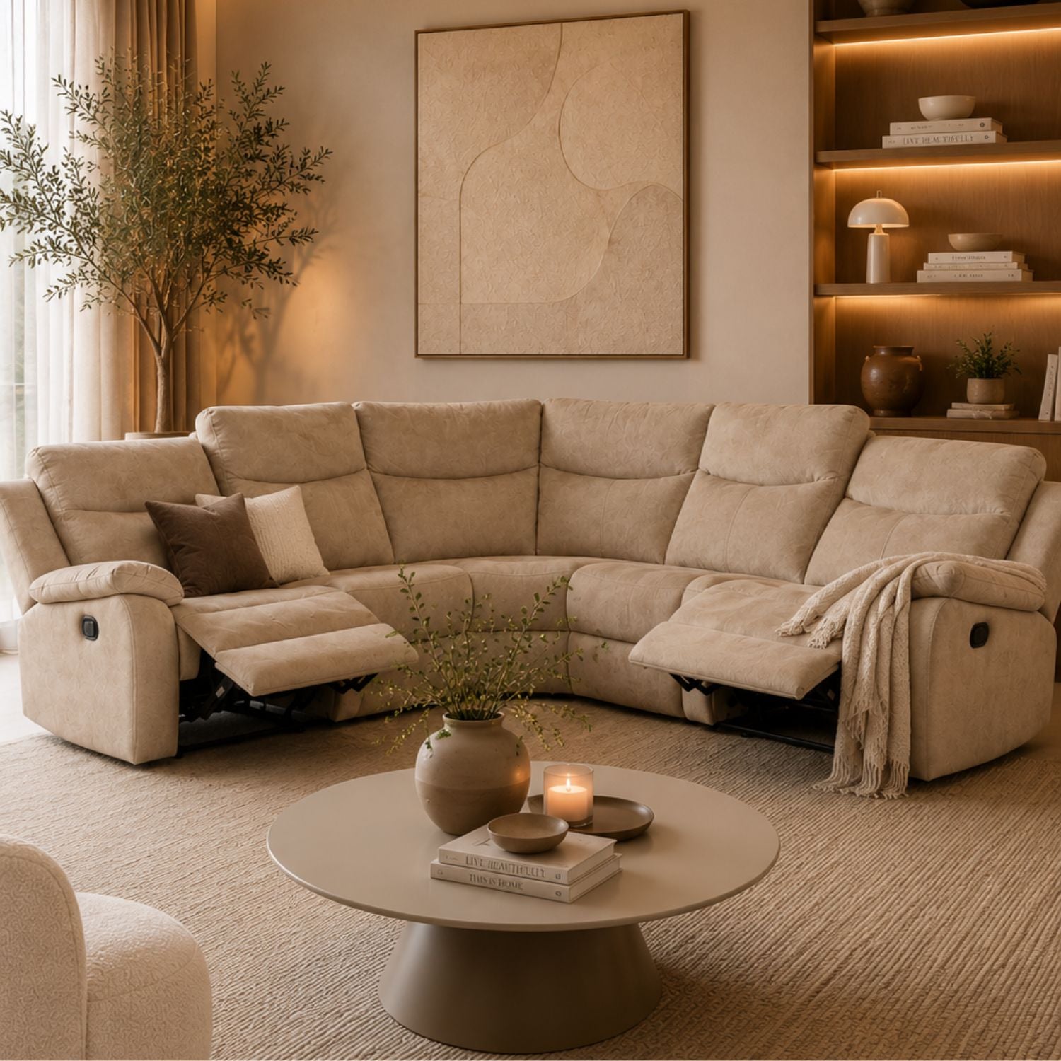 Sala Rinconera Reclinable Dallas Eurocuero Beige