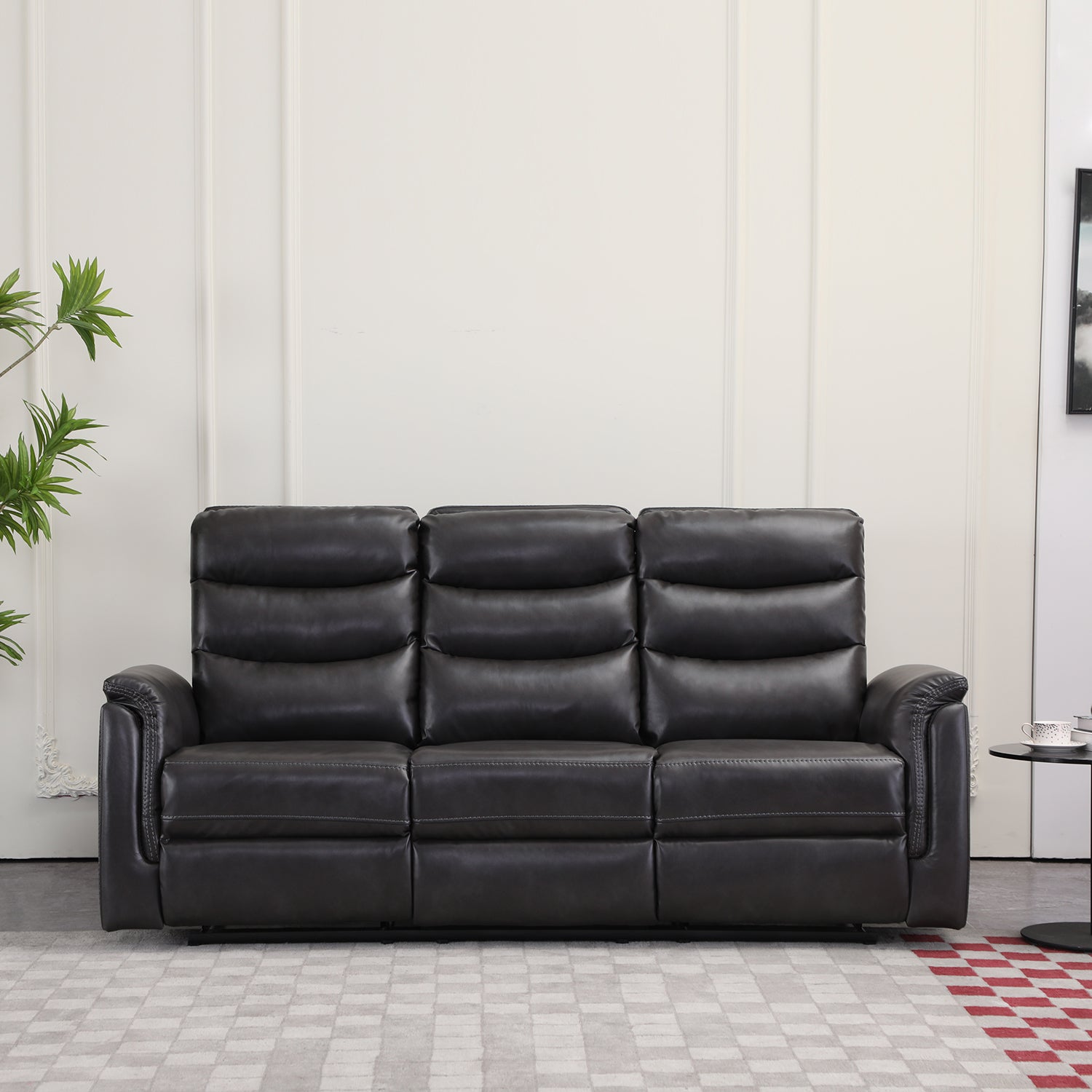 Sofá Reclinable 3 Puestos Cook Eurocuero Gris