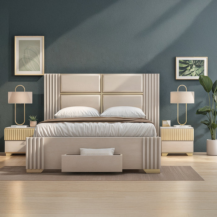 Cama Queen Texas Beige, Off White, Champaña