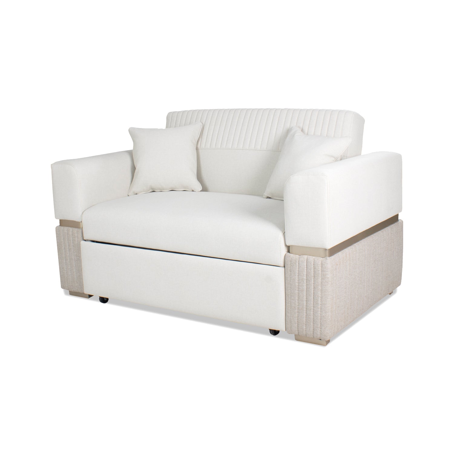 Sofá Cama Dhara Eurolino Blanco, Verona Beige, Champaña
