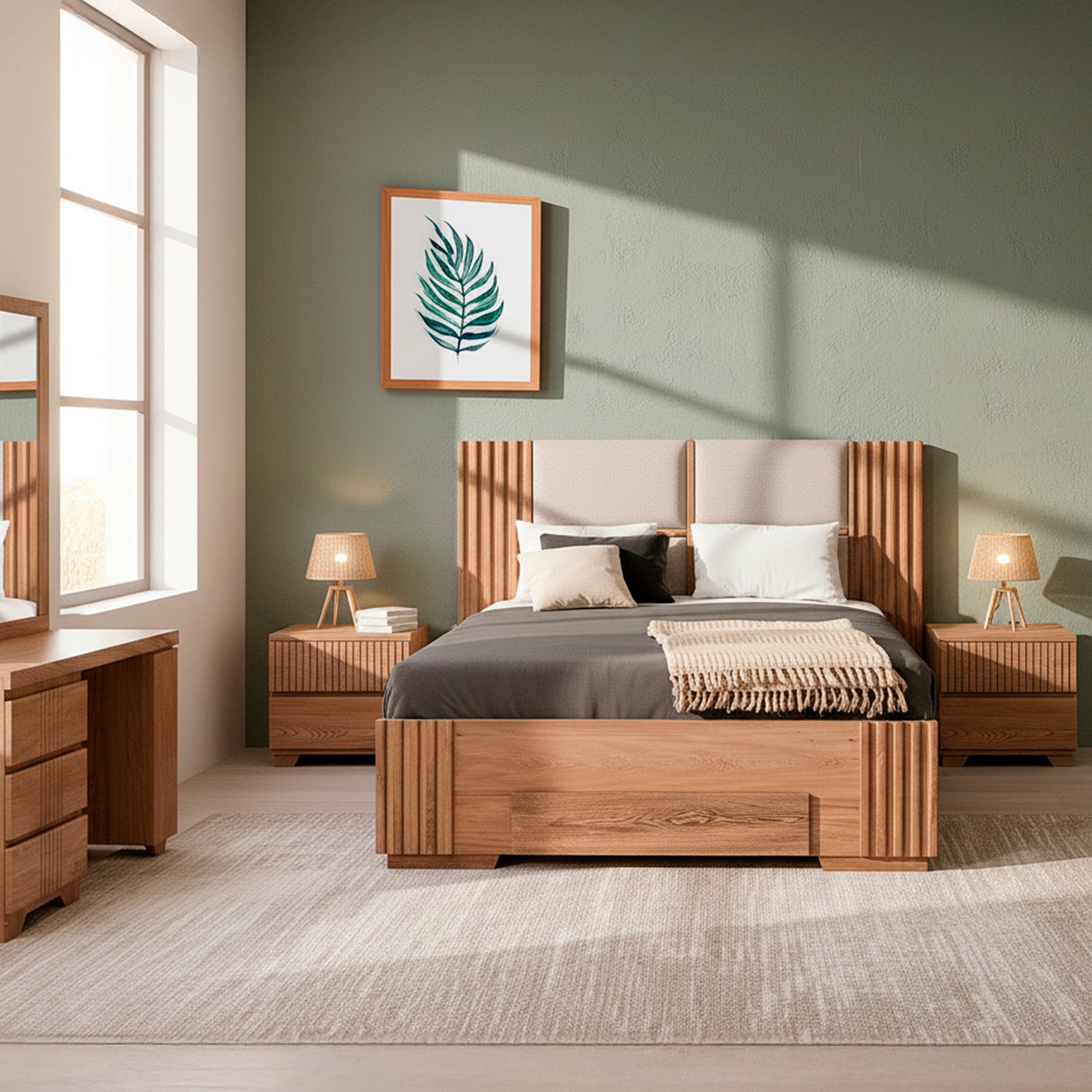 Cama Full Texas Eurolino Beige, Natural