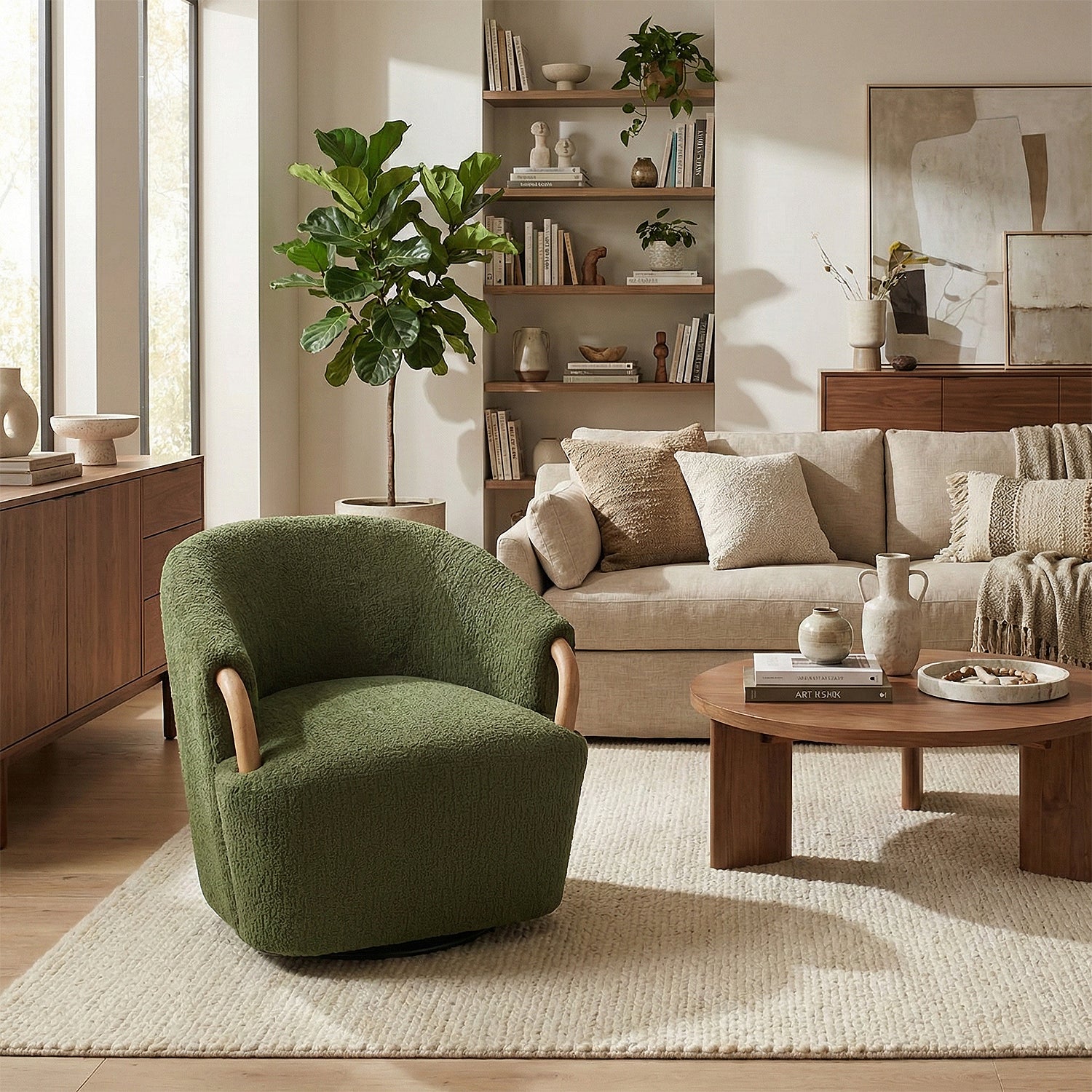 Butaca Mobic Chenille Verde, Natural