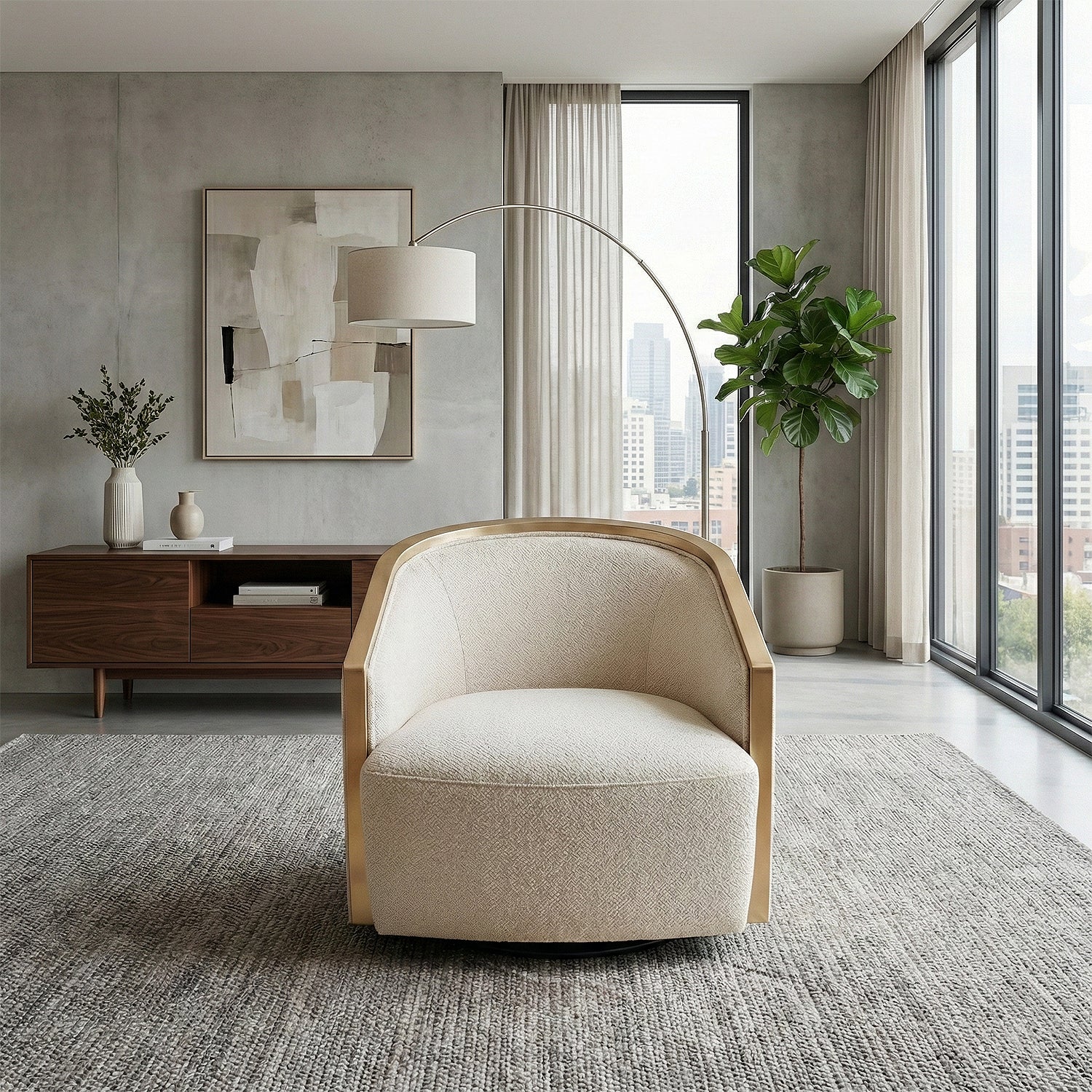 Butaca Salma Chenille Beige, Champaña Giratoria