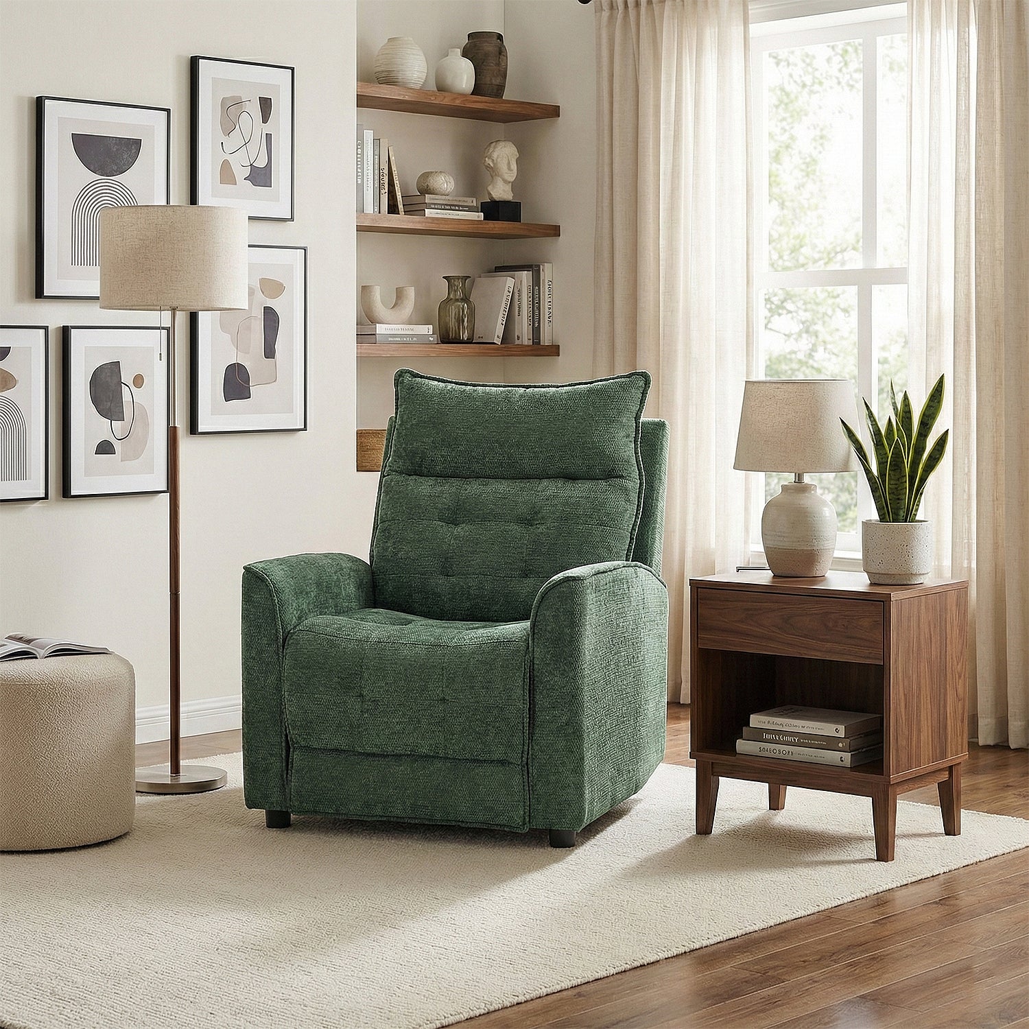 Silla Reclinable Eléctrico Maya Chenille Verde Oscuro