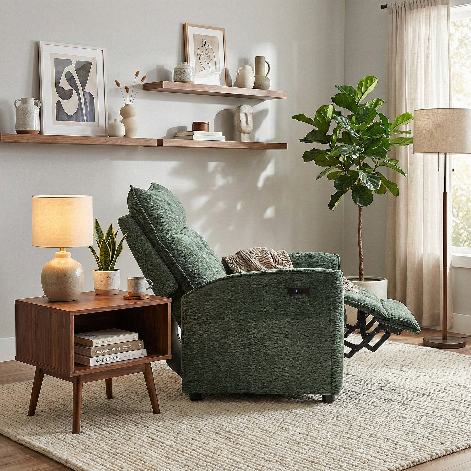 Silla Reclinable Eléctrico Maya Chenille Verde Oscuro