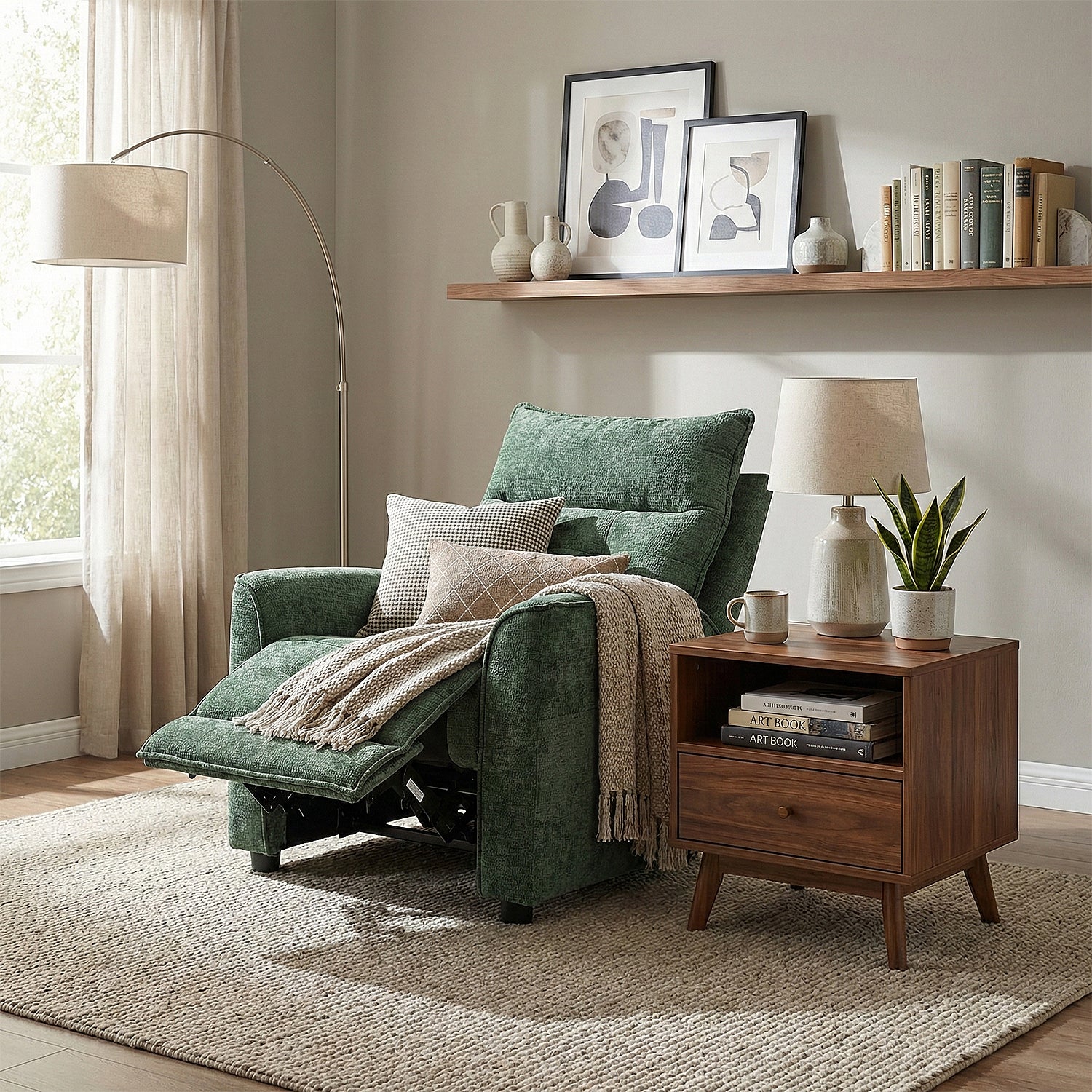 Silla Reclinable Eléctrico Maya Chenille Verde Oscuro